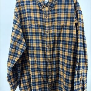Duluth Trading Co Blue and Yellow Plaid Shirt